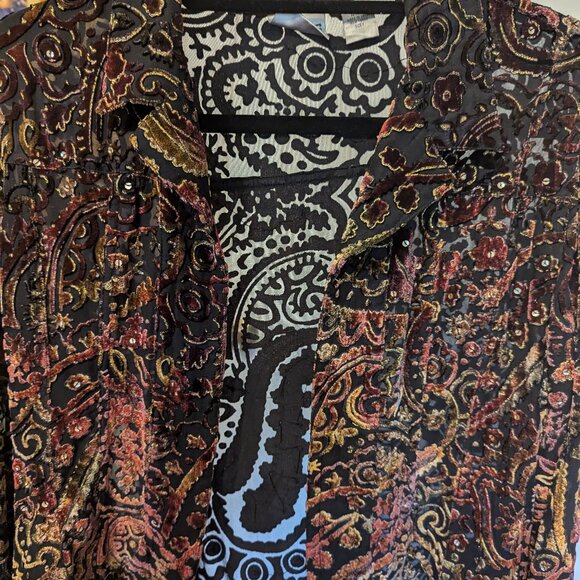 Chicos embroidered sheer formal jacket, rayon and silk, Chicos size 1 (8/10) - Picture 7 of 7